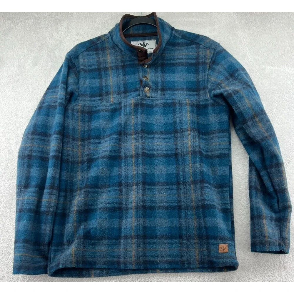 John Wayne Shirt Mens Sz S Timeless Classic Blue Plaid Fleece Quarter Button